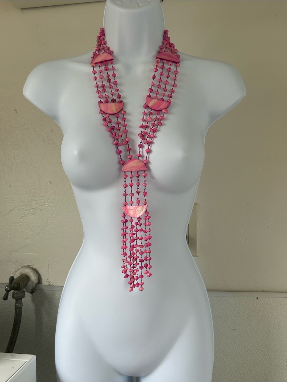 Pink Multi-Strand Bead & Shell Statement Necklace